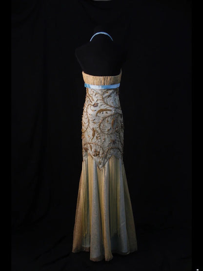Vintage Mermaid Halter Gold Sequins 70s With Beads Prom Max Dresses Inspo 18th Birthday Outfit Formal Dress For Women AS464