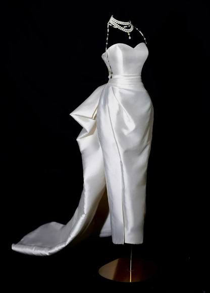 Romantic Long Wedding Dresses White Mermaid Sweetheart Slit Long Wedding Dress Style For Brides Fitted With Train Bridal Gowns AS464