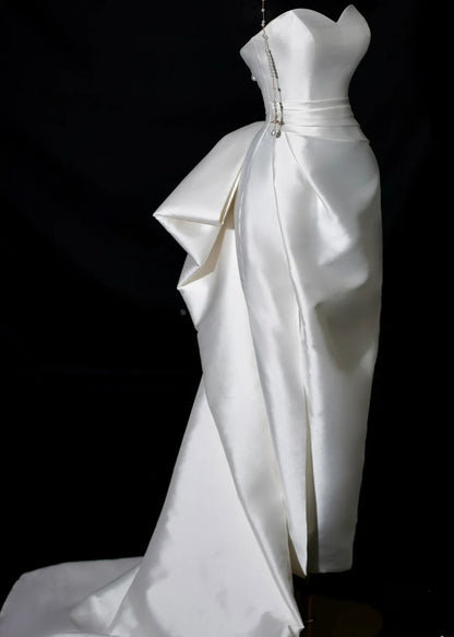 Romantic Long Wedding Dresses White Mermaid Sweetheart Slit Long Wedding Dress Style For Brides Fitted With Train Bridal Gowns AS464