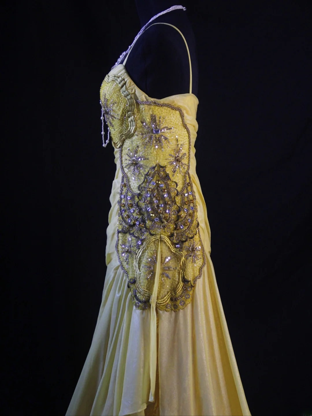 Vintage Mermaid Spaghetti Straps Yellow Lace 70s With Beads Prom Max Dresses Inspo 18th Birthday Outfit Formal Dress For Women AS467