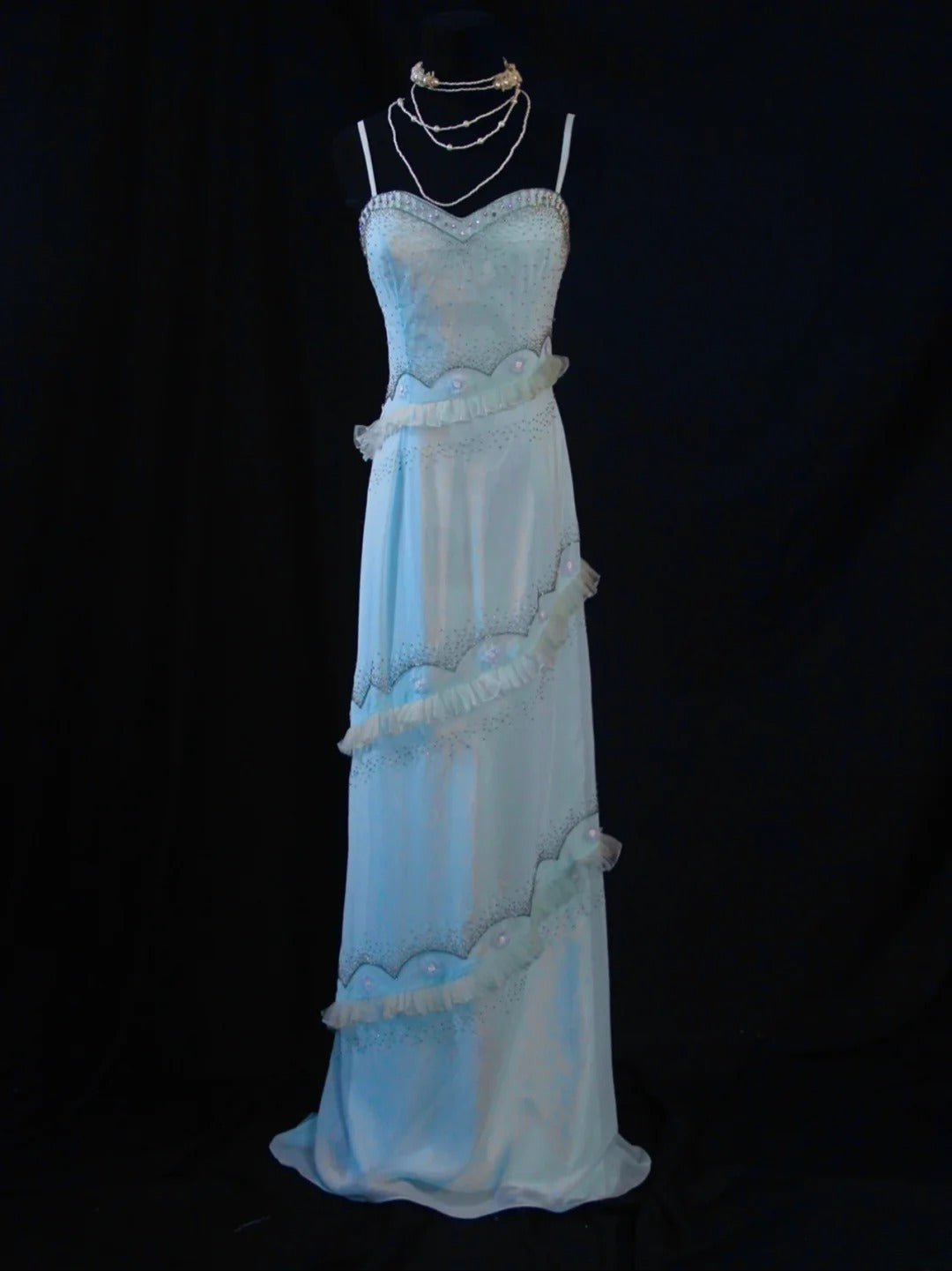 Vintage A line Spaghetti Straps Light Blue Chiffon 70s With Beads Prom Max Dresses Inspo 19th Birthday Outfit Formal Dress For Women AS470
