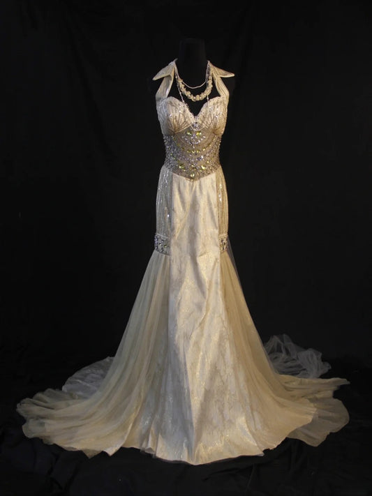 Retro 80s Mermaid Halter Champagne Tulle With Sequins Long Prom Dresses Inspo 22th Birthday Outfit Formal Dress AS471
