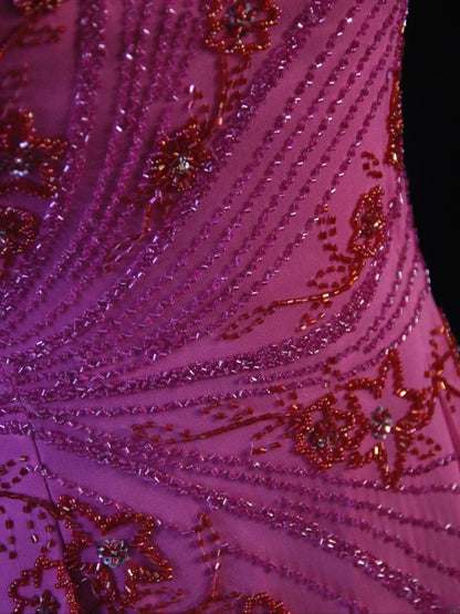 Retro 80s Mermaid Strapless Hot Pink Chiffon With Beadings Long Prom Dresses Inspo 22th Birthday Outfit Formal Dress AS474