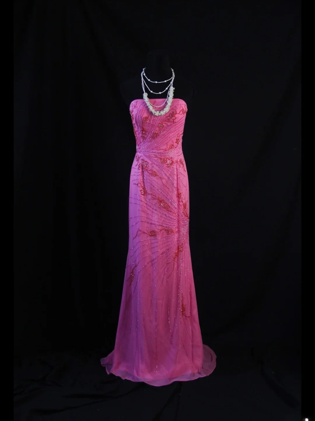 Retro 80s Mermaid Strapless Hot Pink Chiffon With Beadings Long Prom Dresses Inspo 22th Birthday Outfit Formal Dress AS474