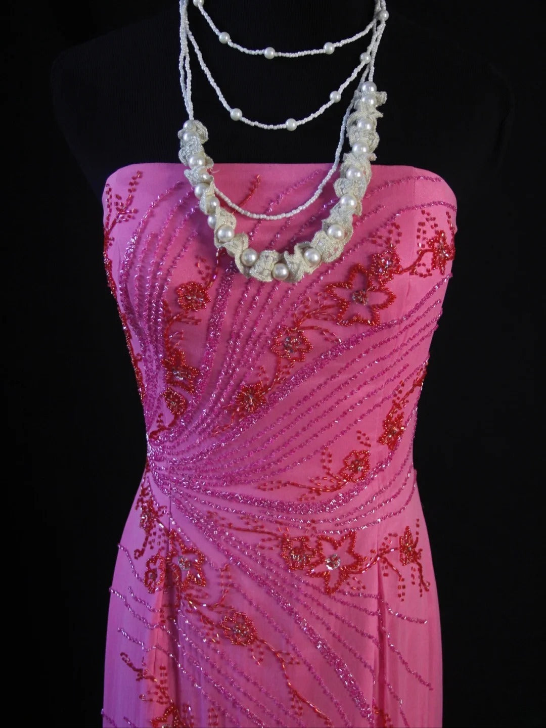Retro 80s Mermaid Strapless Hot Pink Chiffon With Beadings Long Prom Dresses Inspo 22th Birthday Outfit Formal Dress AS474