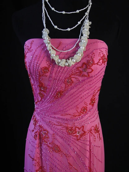 Retro 80s Mermaid Strapless Hot Pink Chiffon With Beadings Long Prom Dresses Inspo 22th Birthday Outfit Formal Dress AS474