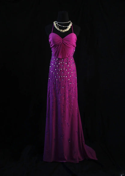 Vintage Mermaid Spaghetti Straps Fuchsia Chiffon 90s With Beadings Prom Max Dresses Inspo 19th Birthday Outfit Formal Dress For Women AS475
