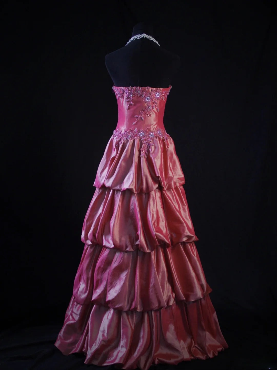 Retro 80s Ball Gown Strapless Pink Satin With Beadings Long Prom Dresses Inspo 22th Birthday Outfit Formal Dress AS476
