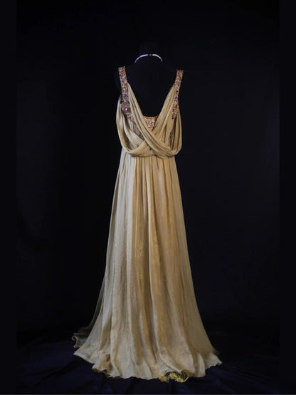 Vintage A line Cowl Neck Chiffon 80s With Beadings Bodice Long Prom Dresses Inspo Birthday Outfit Formal Dress For Women AS479