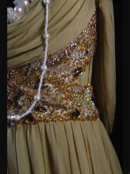 Vintage A line Cowl Neck Chiffon 80s With Beadings Bodice Long Prom Dresses Inspo Birthday Outfit Formal Dress For Women AS479