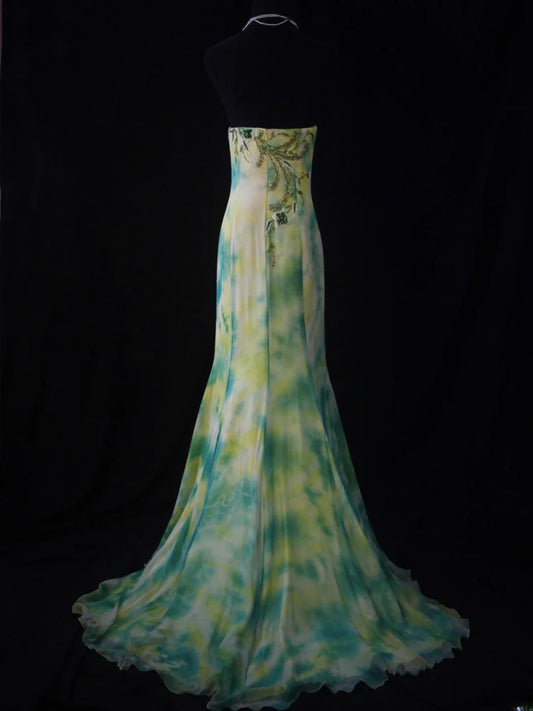 Retro 80s Mermaid Strapless Floral Green Chiffon With Beadings Long Prom Dresses Inspo 22th Birthday Outfit Formal Dress AS485