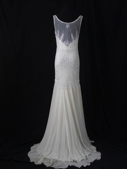Retro 80s Mermaid Boat White Chiffon With Beadings Long Prom Dresses Inspo 21st Birthday Outfit Formal Dress AS491