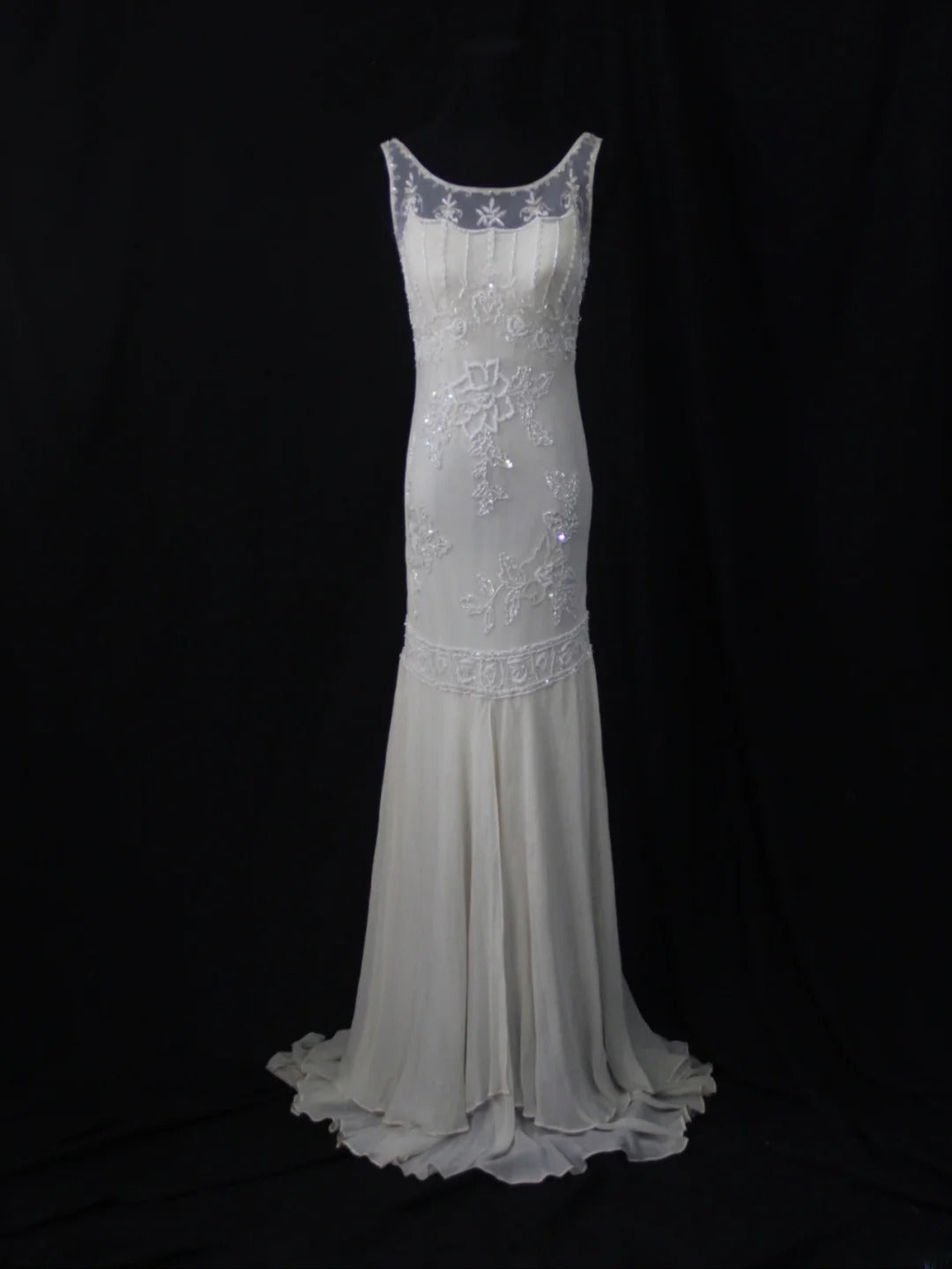 Retro 80er Jahre Meerjungfrauen-Kleid aus weißem Chiffon mit Perlenstickerei, langes Ballkleid, Inspiration für den 21. Geburtstag, formelles Kleid AS491