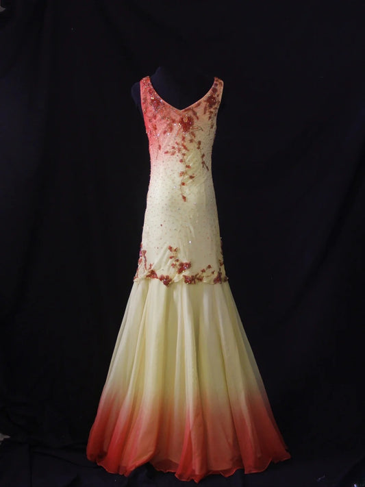 Robe de bal jaune style sirène vintage années 70, col en V, en mousseline ornée de perles, inspiration années 70, tenue de soirée pour femme (AS493)