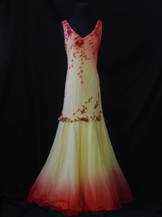 Robe de bal jaune style sirène vintage années 70, col en V, en mousseline ornée de perles, inspiration années 70, tenue de soirée pour femme (AS493)