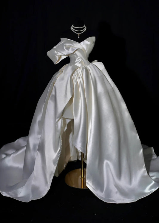 Romantic Long Wedding Dresses White High Low Sweetheart Slit Long Wedding Dress Style For Brides Fitted With Train Bridal Gowns AS494