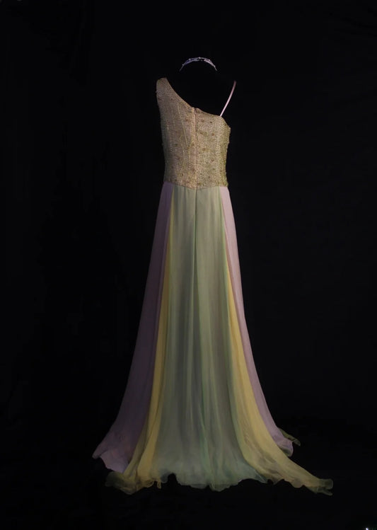 Retro 80s A line Irregular Neck Lilac Green Chiffon With Beadings Prom Dresses Inspo 22th Birthday Outfit Formal Dress AS496