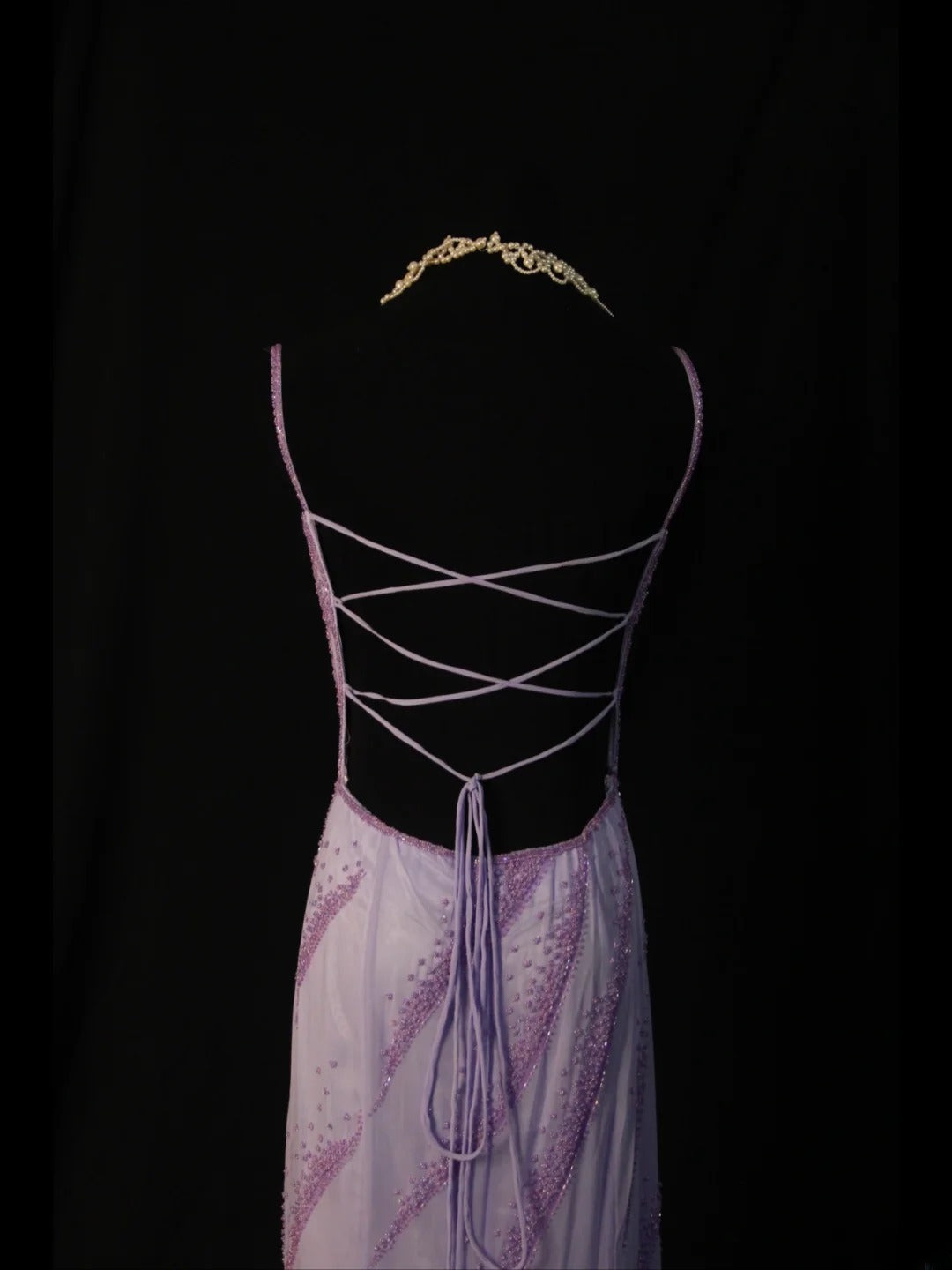 Vintage A line Spaghetti Straps Lilac Backless Chiffon 90s With Beads Prom Max Dresses Inspo 19th Birthday Outfit Formal Dress For Women AS497
