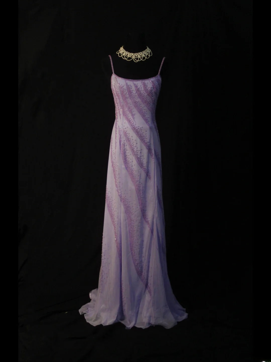Vintage A line Spaghetti Straps Lilac Backless Chiffon 90s With Beads Prom Max Dresses Inspo 19th Birthday Outfit Formal Dress For Women AS497