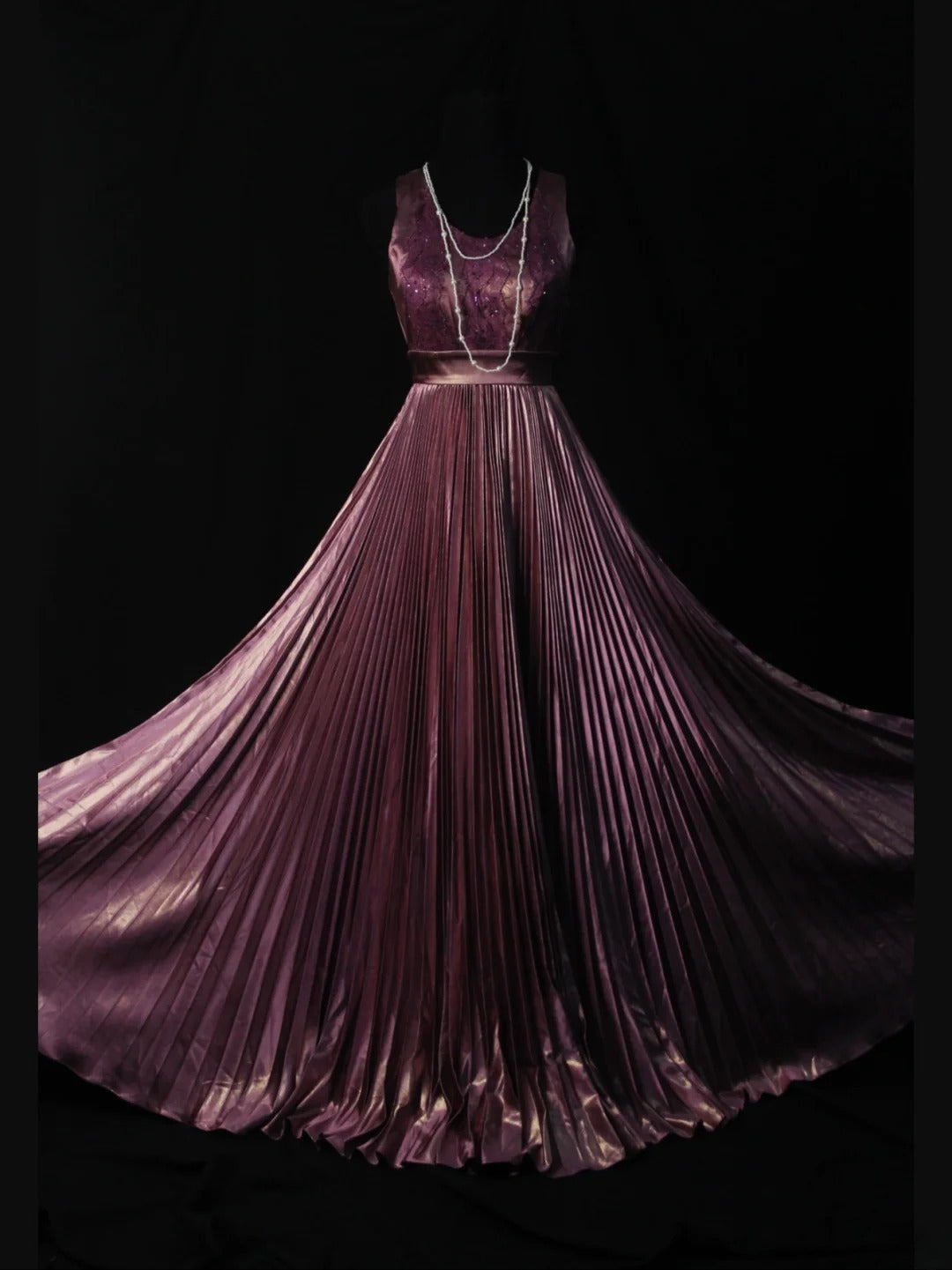 Vintage A-Linien-Kleid in Altlila aus den 1950er Jahren mit Perlen, plissiertem Oberteil, langes Ballkleid, Inspiration für den 18. Geburtstag, formelles Abendkleid AS501