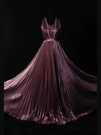 Vintage A-Linien-Kleid in Altlila aus den 1950er Jahren mit Perlen, plissiertem Oberteil, langes Ballkleid, Inspiration für den 18. Geburtstag, formelles Abendkleid AS501