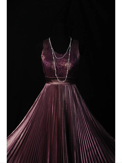 Vintage A-Linien-Kleid in Altlila aus den 1950er Jahren mit Perlen, plissiertem Oberteil, langes Ballkleid, Inspiration für den 18. Geburtstag, formelles Abendkleid AS501
