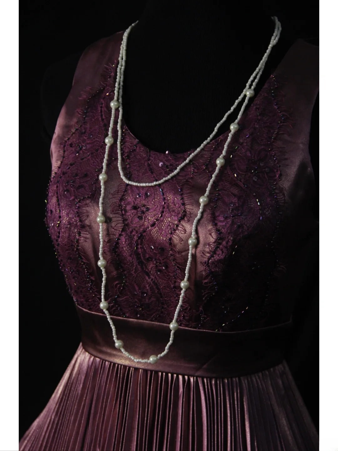 Vintage A-Linien-Kleid in Altlila aus den 1950er Jahren mit Perlen, plissiertem Oberteil, langes Ballkleid, Inspiration für den 18. Geburtstag, formelles Abendkleid AS501