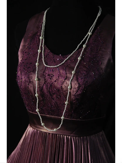Vintage A-Linien-Kleid in Altlila aus den 1950er Jahren mit Perlen, plissiertem Oberteil, langes Ballkleid, Inspiration für den 18. Geburtstag, formelles Abendkleid AS501