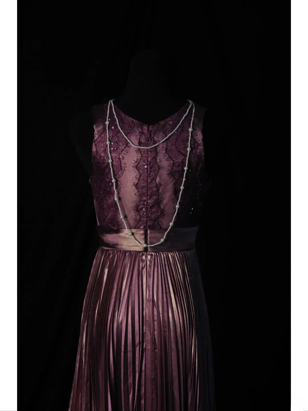 Vintage A-Linien-Kleid in Altlila aus den 1950er Jahren mit Perlen, plissiertem Oberteil, langes Ballkleid, Inspiration für den 18. Geburtstag, formelles Abendkleid AS501