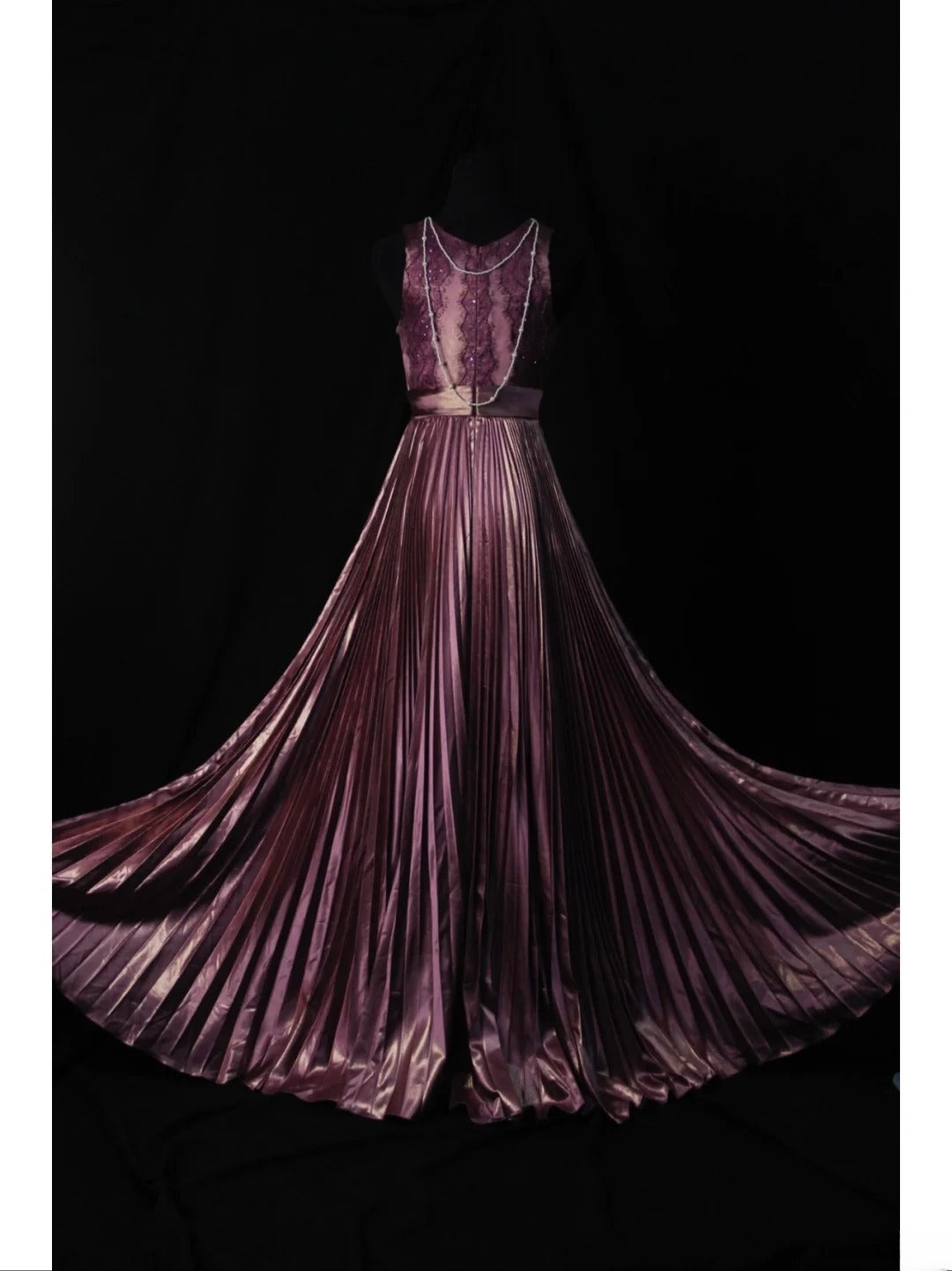 Vintage A-Linien-Kleid in Altlila aus den 1950er Jahren mit Perlen, plissiertem Oberteil, langes Ballkleid, Inspiration für den 18. Geburtstag, formelles Abendkleid AS501