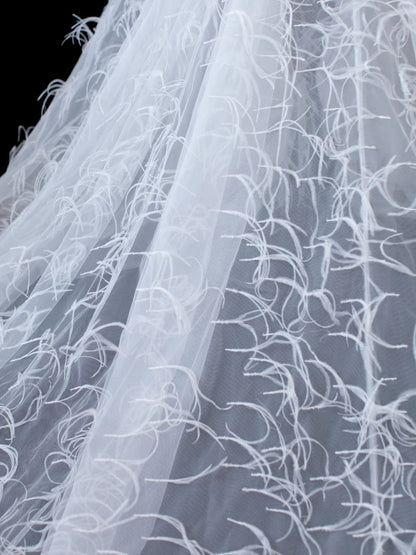 Timeless Women's A Line Strapless Sleeveless White Lace With Feathers Short Vintage Fitted 1920s Wedding Dresses AS584