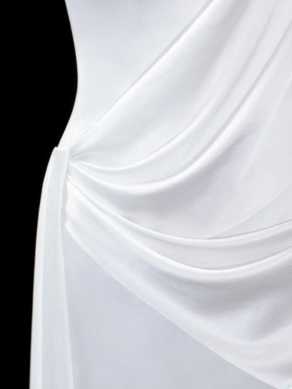 Timeless Women's Sheath Scoop Sleeveless White Satin With Backless Long Vintage Fitted 1920s Wedding Dresses AS586