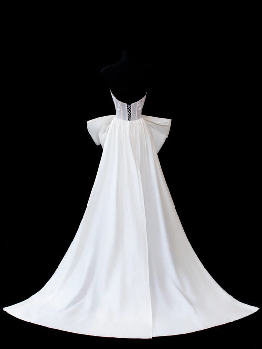 Timeless Women's Sheath Strapless Sleeveless White Satin With Slit Fitted Corset Long Vintage 1920s Wedding Dresses AS587