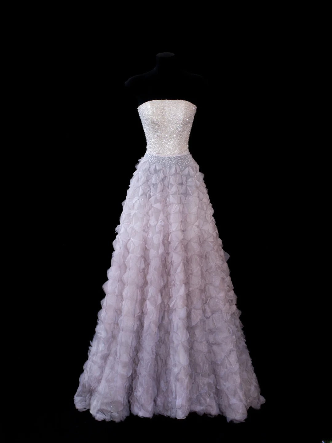 Elegant Ball Gown Strapless Lilac Tulle With Beads Long Formal Fancy Evening Dresses Dinner Outfits Classy Party Gowns AS592