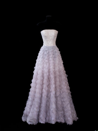 Elegant Ball Gown Strapless Lilac Tulle With Beads Long Formal Fancy Evening Dresses Dinner Outfits Classy Party Gowns AS592