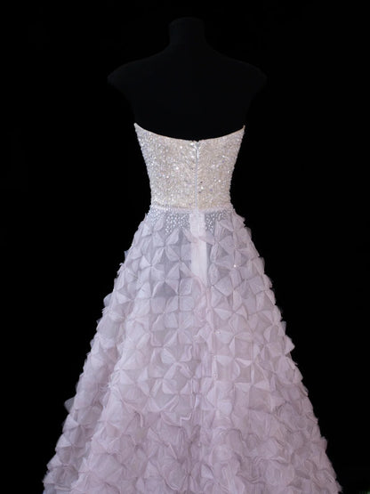 Elegant Ball Gown Strapless Lilac Tulle With Beads Long Formal Fancy Evening Dresses Dinner Outfits Classy Party Gowns AS592