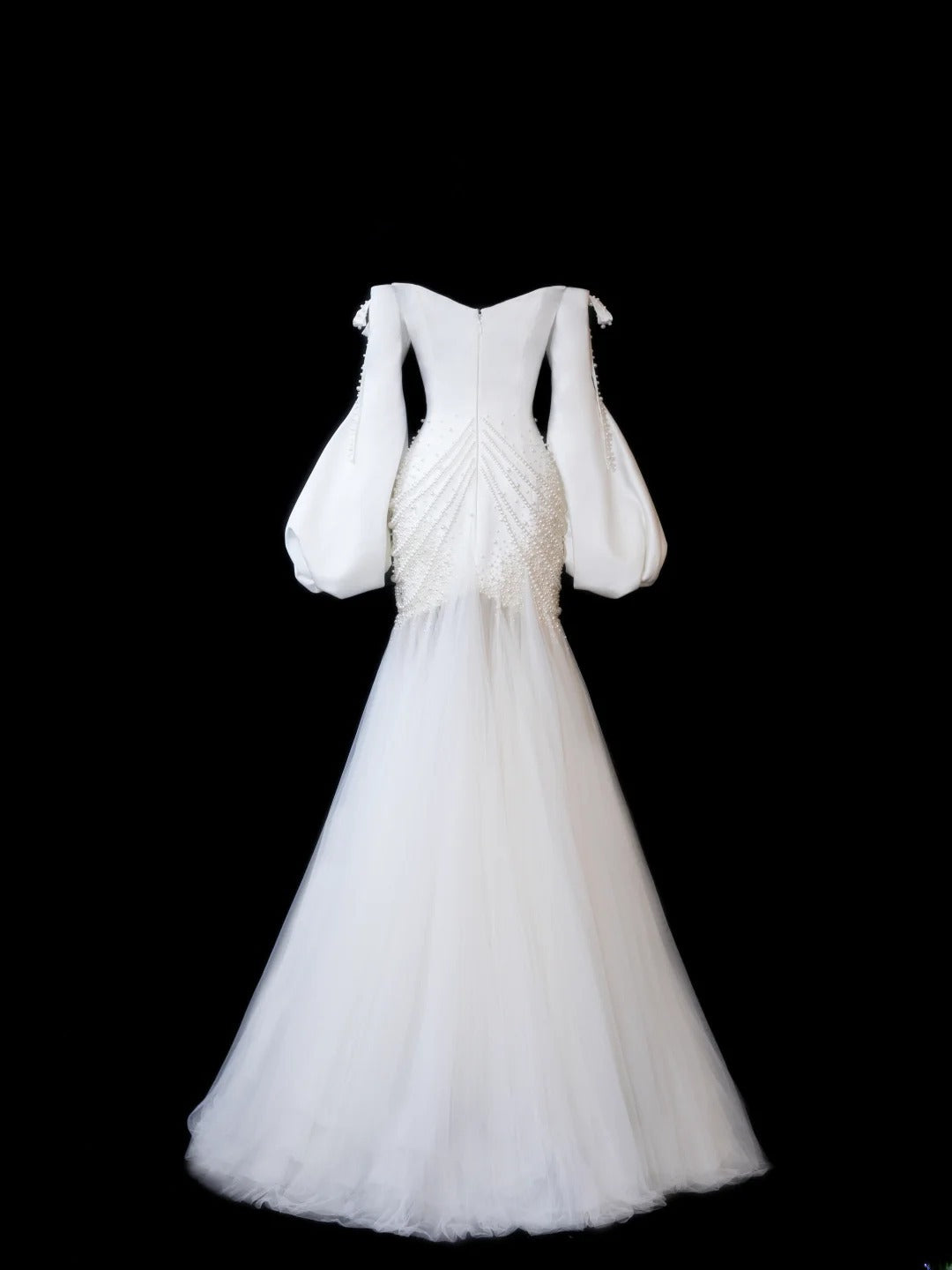 Timeless Women's Mermaid Off The Shoulder Long Sleeves White Satin With Beads Fitted Long Vintage 1920s Wedding Dresses AS597