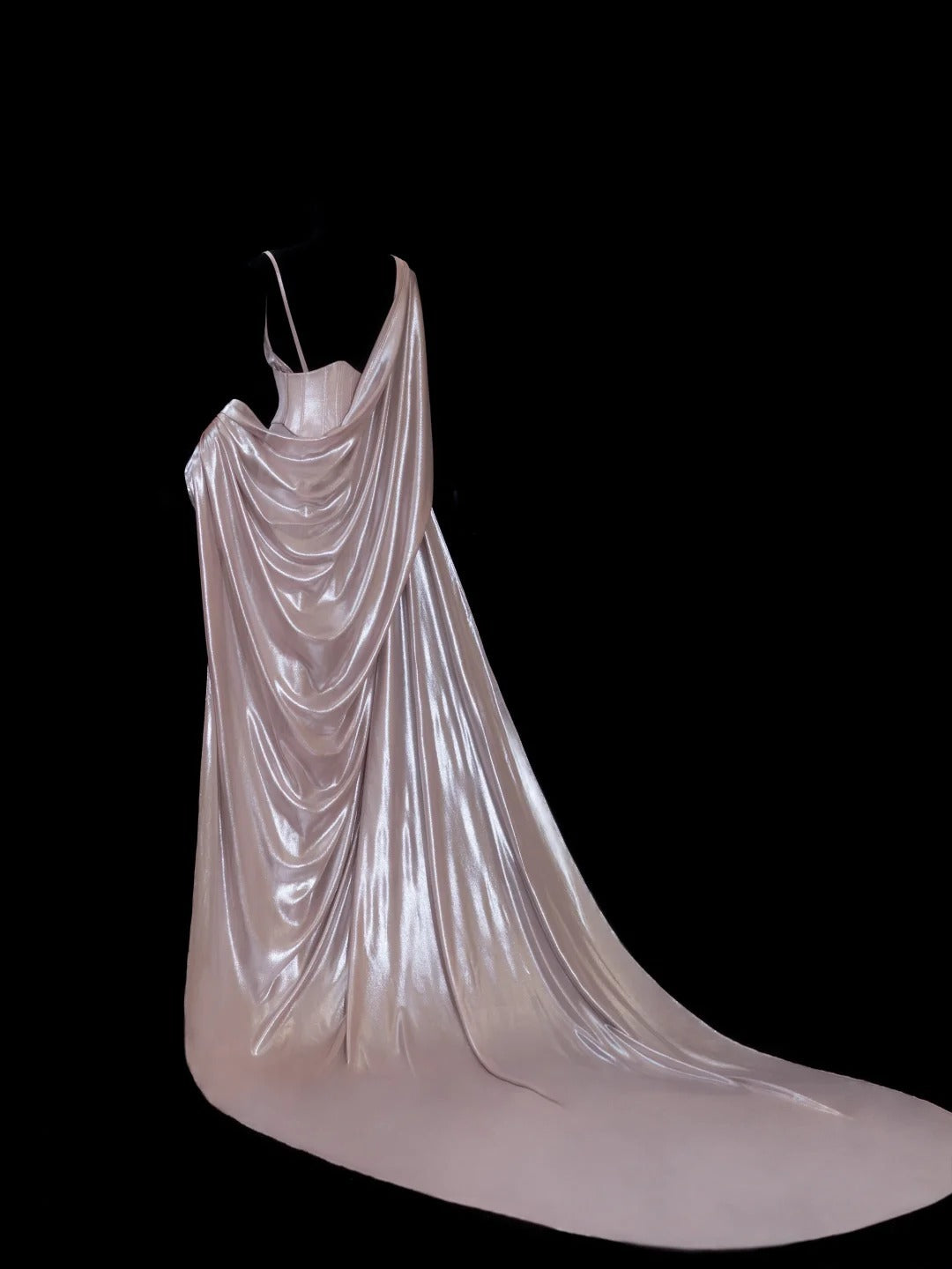 Chic Formal Mermaid Spaghetti Strap Pink Satin With Slit Cape Style Impress Long Prom Dresses Party Gowns AS600