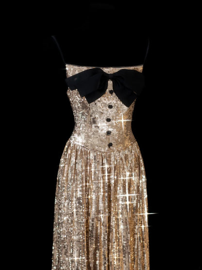Elegant A line Spaghetti Straps Sequins Gold Long Formal Fancy Evening Dresses Dinner Outfits Classy Party Gowns AS602
