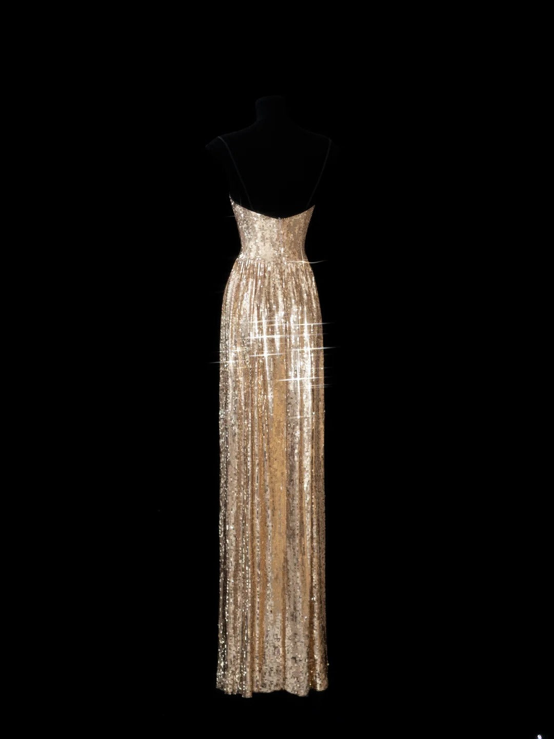 Elegant A line Spaghetti Straps Sequins Gold Long Formal Fancy Evening Dresses Dinner Outfits Classy Party Gowns AS602