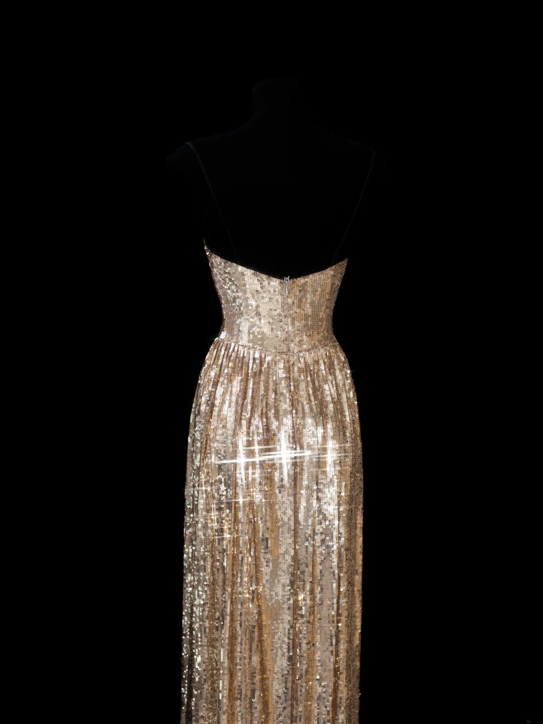 Elegant A line Spaghetti Straps Sequins Gold Long Formal Fancy Evening Dresses Dinner Outfits Classy Party Gowns AS602