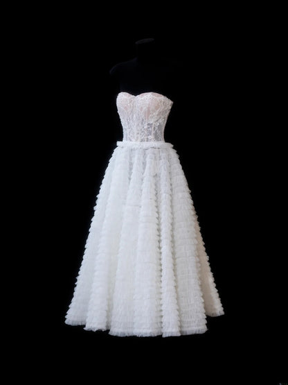Elegant Ball Gown Sweetheart White Tulle Lace Tops Formal Fancy Evening Dresses Dinner Outfits Classy Party Gowns AS604