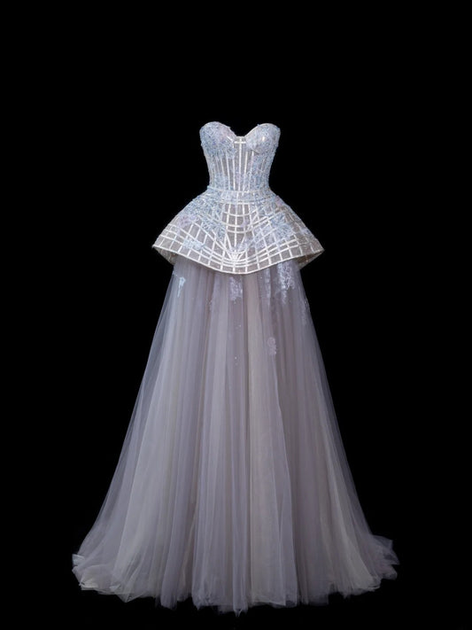 Elegant Ball Gown Strapless Multi Colors Tulle Lace Tops Formal Fancy Long Evening Dresses Dinner Outfits Classy Party Gowns AS613