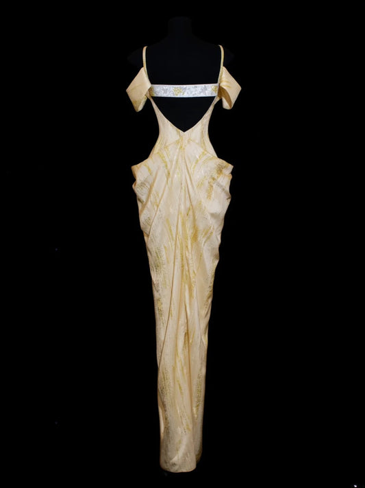 Chic Sheath Spaghetti Strap Yellow Long Prom Formal Fancy Evening Dresses Dinner Outfits Classy Party Gowns AS619