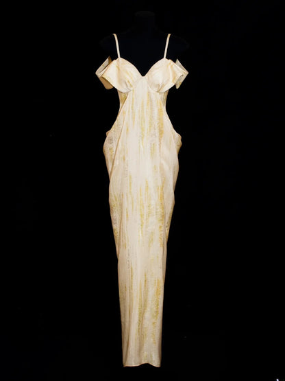Chic Sheath Spaghetti Strap Yellow Long Prom Formal Fancy Evening Dresses Dinner Outfits Classy Party Gowns AS619