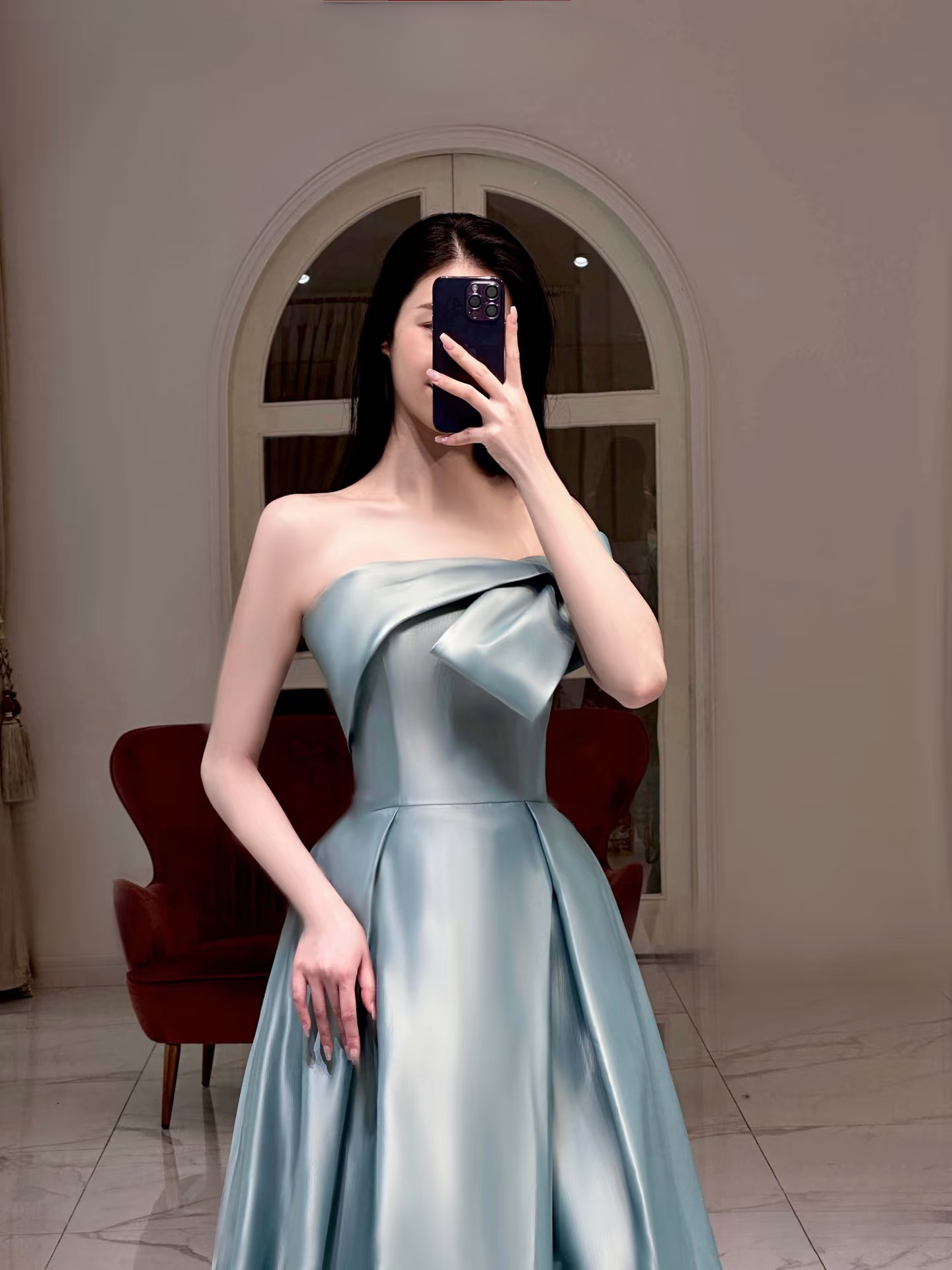 Elegant A Line Strapless Sleeveless Light Blue Satin Floor Length Prom Dress Inspiration Prom Dresses Graduation Dress AU001