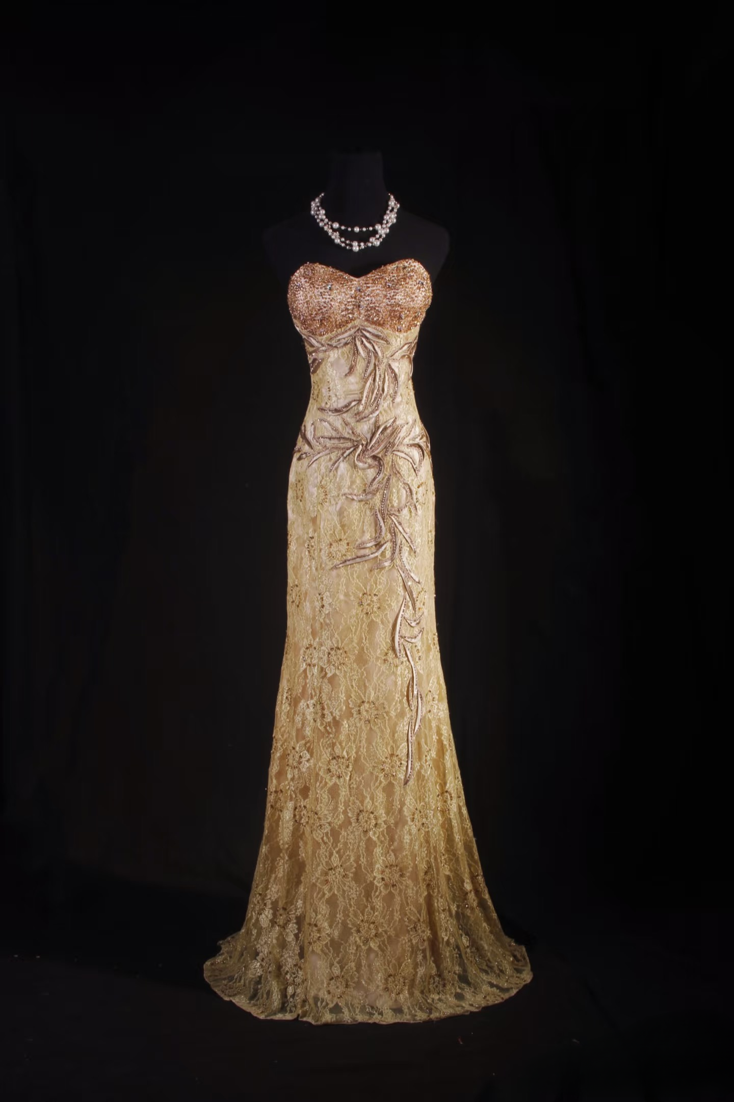 Retro Prom Dresses Mermaid Sweetheart Gold Lace Beads Vintage Long Prom Dresses Party Gowns AU004