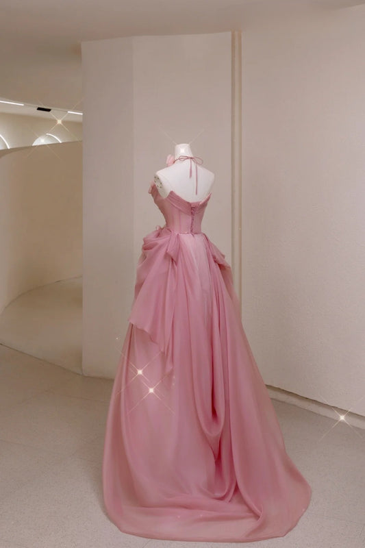 Pretty Ball Gown Strapless Pink Floor Length Tulle Flowers Prom Dresses Formal Dress Birthday Outfits Prom Gown AU005
