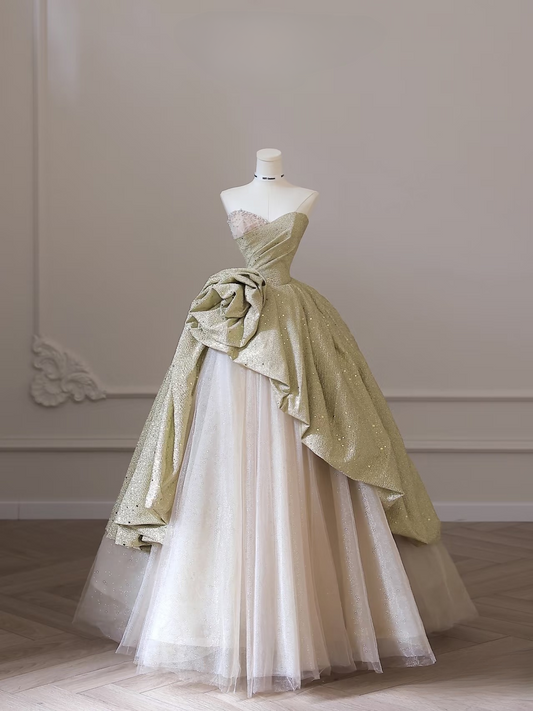 Sweet Sweetheart Ball Gown Floral Tulle Long Sage Green Quinceanera Dress Gorgeous Quinceanera Dresses Sweet 15 16 Dress AU006