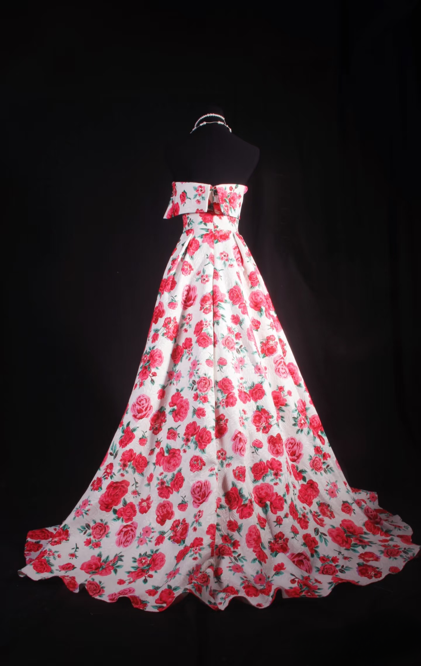 Robe de bal longue en satin rose à imprimé floral, coupe trapèze, bustier, style A, inspirée par une fleur (AU006)